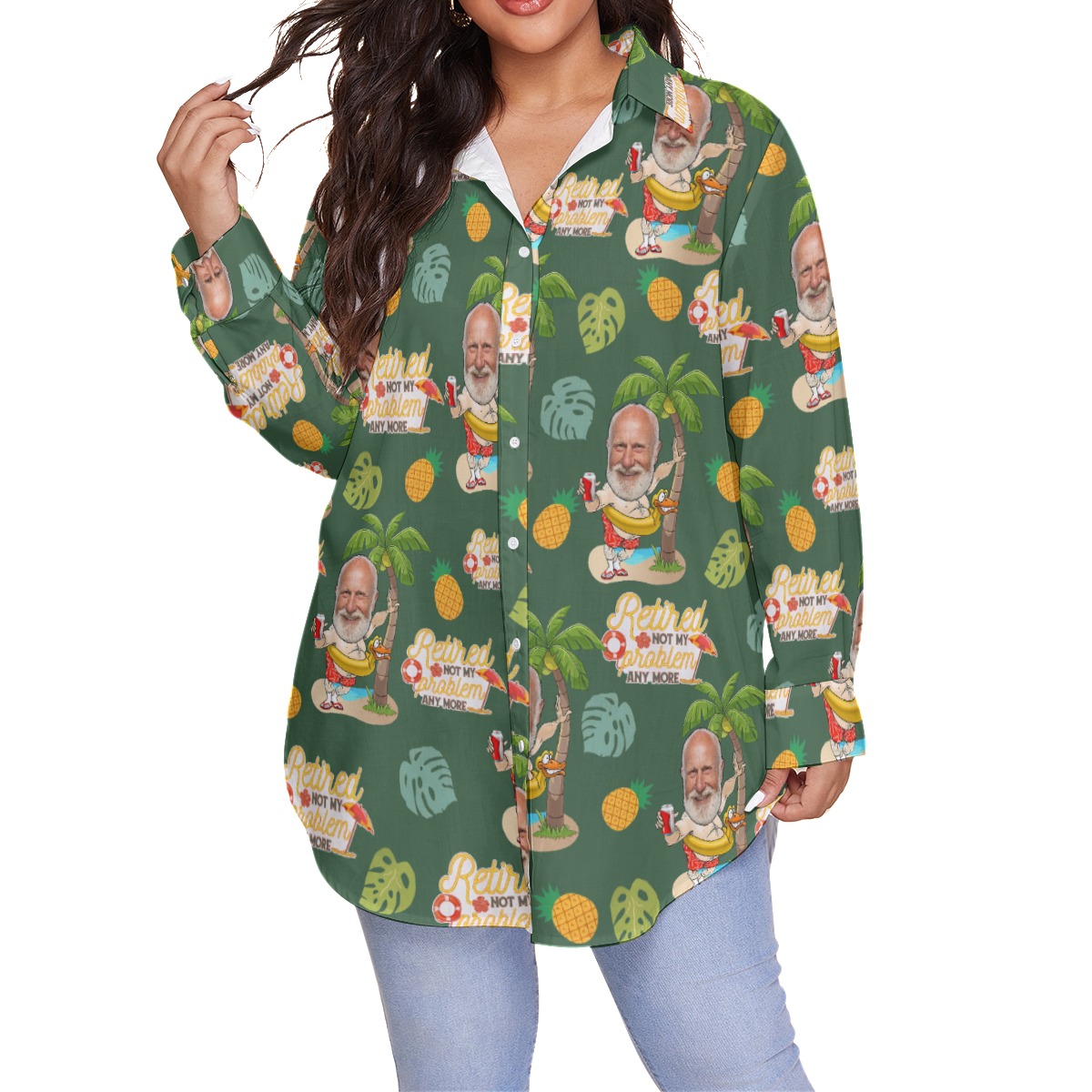 Funny Custom Face Plus Size Hawaiian Shirt Retired Not My Problem Any More - variant image 1