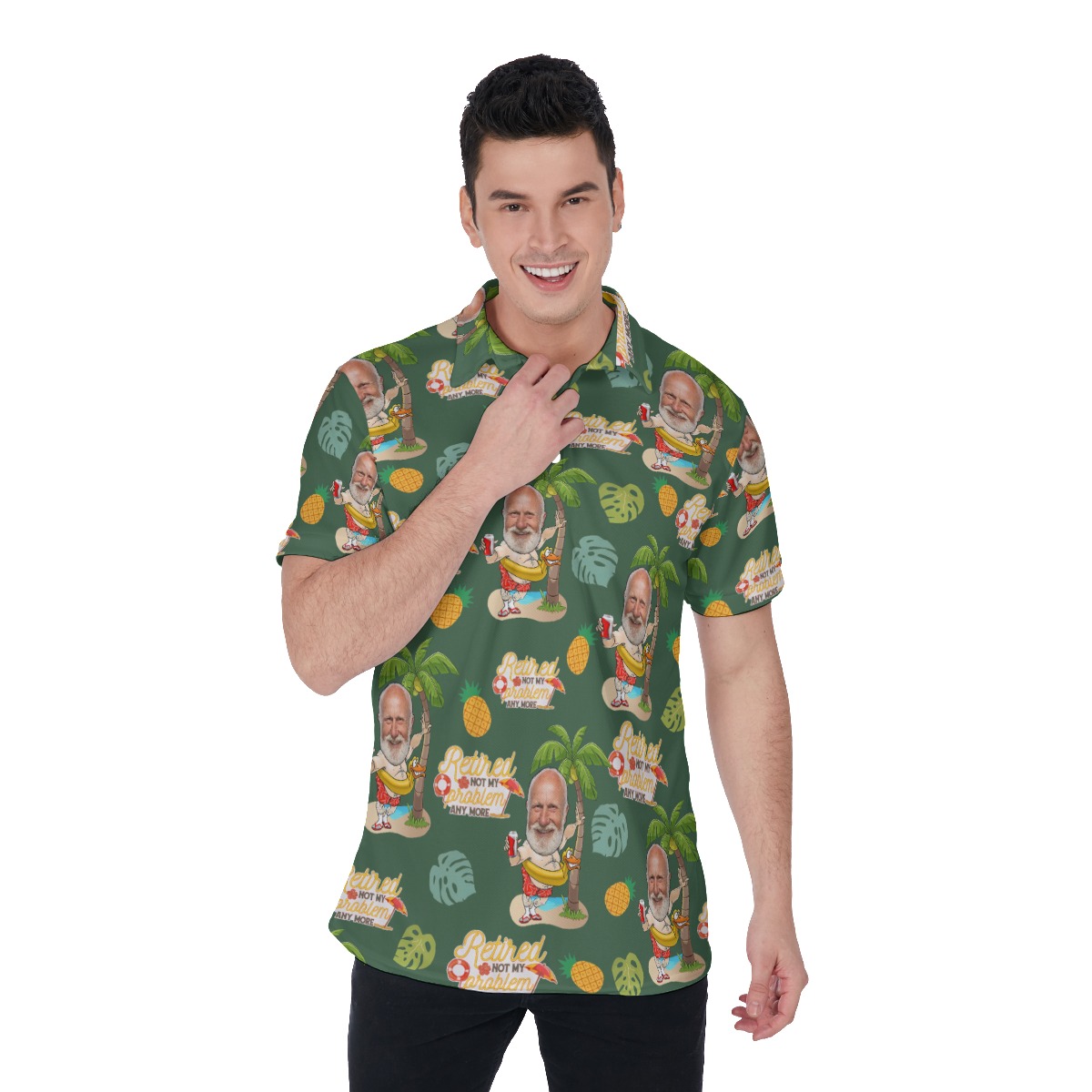 Funny Gifts Ideas Retirement Custom Face Hawaiian Polo Shirt - variant image 1