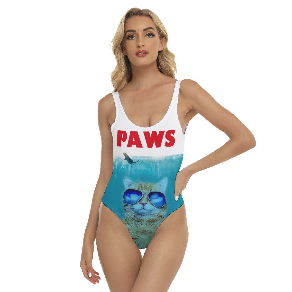 Funny Cat Paws Blue Hawaiian Swimsuit For Women - variant image 1
