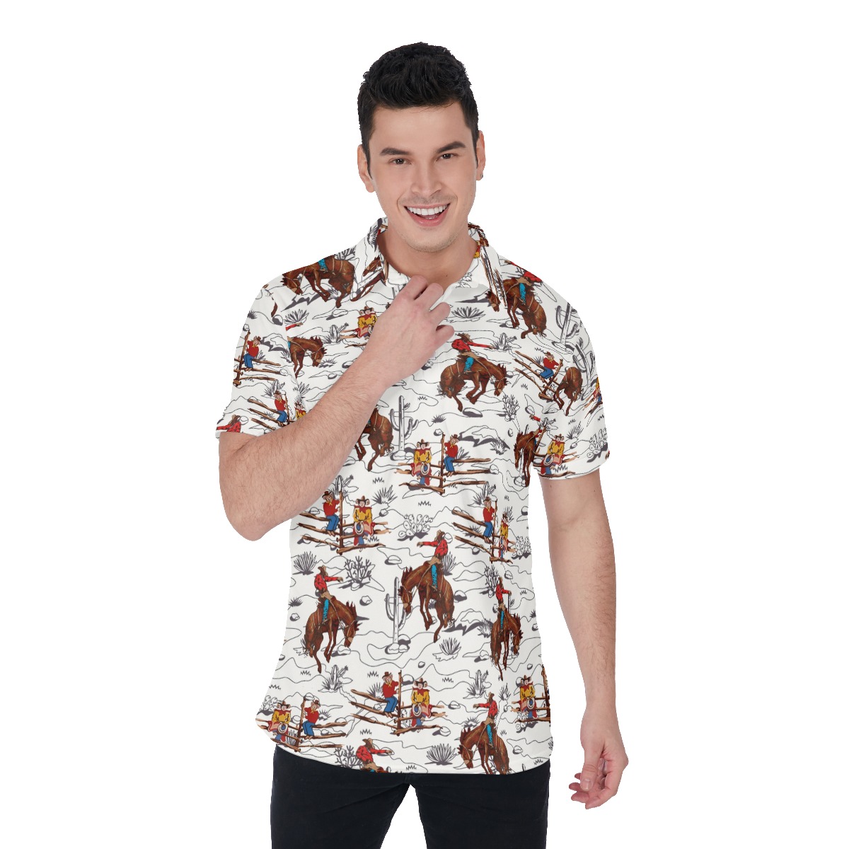 Cool Cowboy Hawaiian Collared Shirt Polo For Men - variant image 1