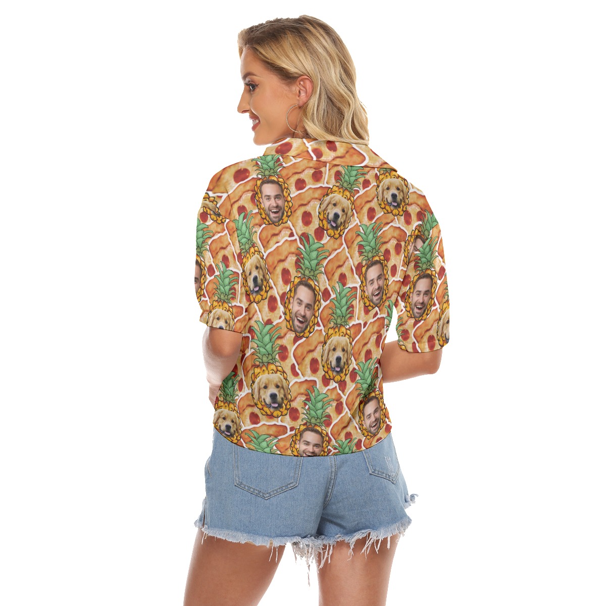 Custom Face Pineapple Pizza Hawaiian Crop Top Shirt For Women