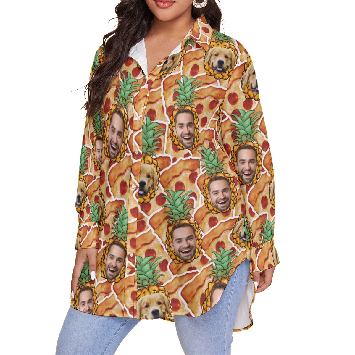Funny Pizza Custom Face Plus Size Hawaiian Shirt With Pineapple