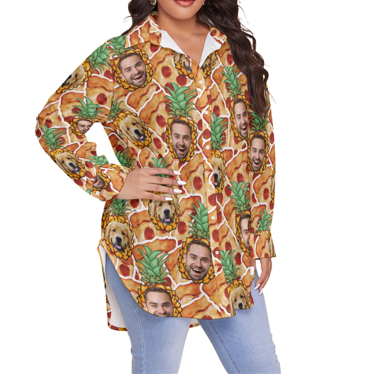 Funny Pizza Custom Face Plus Size Hawaiian Shirt With Pineapple