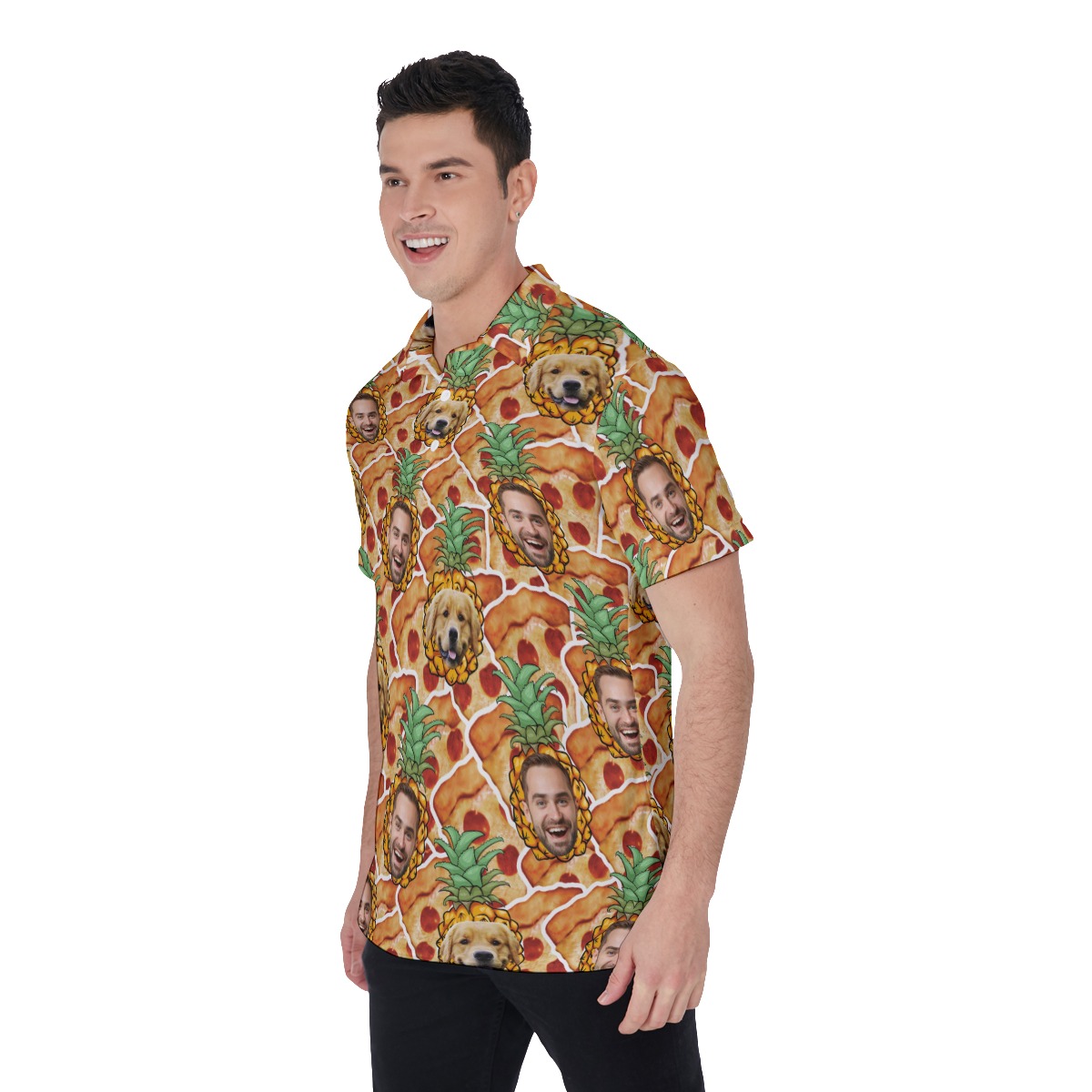Funny Custom Face Pizza Pineapple Men's Polo Collared Shirt