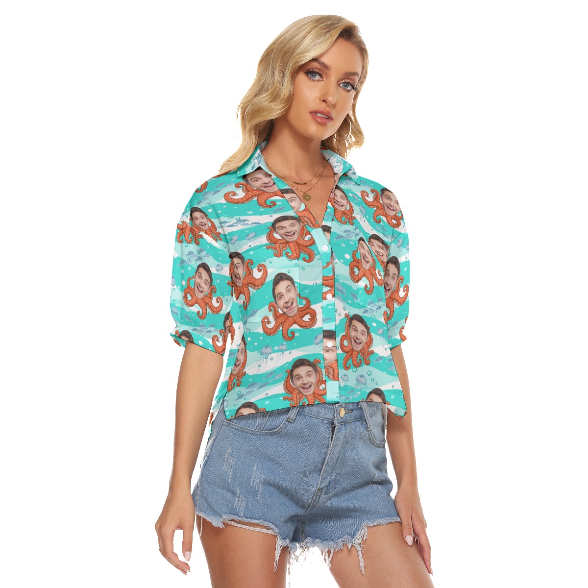 Custom Octopus Women's Hawaiian Crop Top Shirt With Face