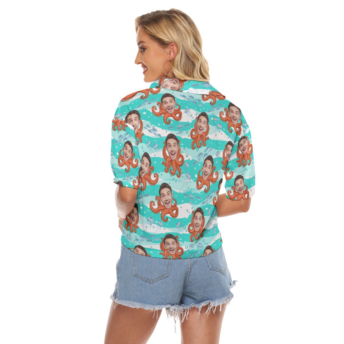 Custom Octopus Women's Hawaiian Crop Top Shirt With Face