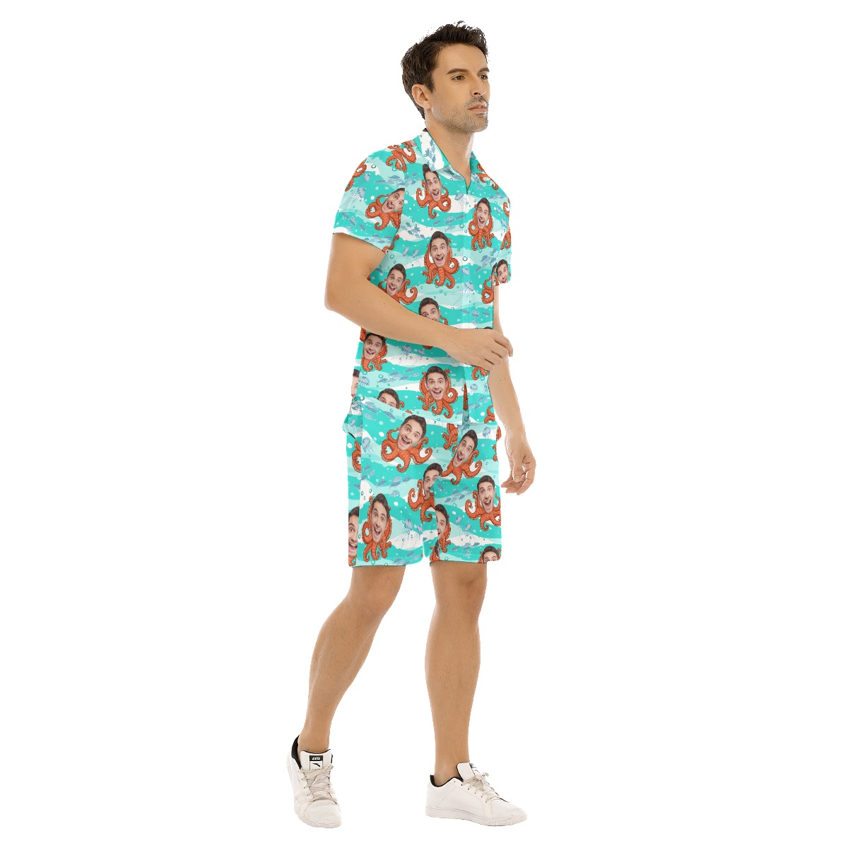 Set Custom Face Octopus Hawaiian Shirt And Matching Shorts For Men