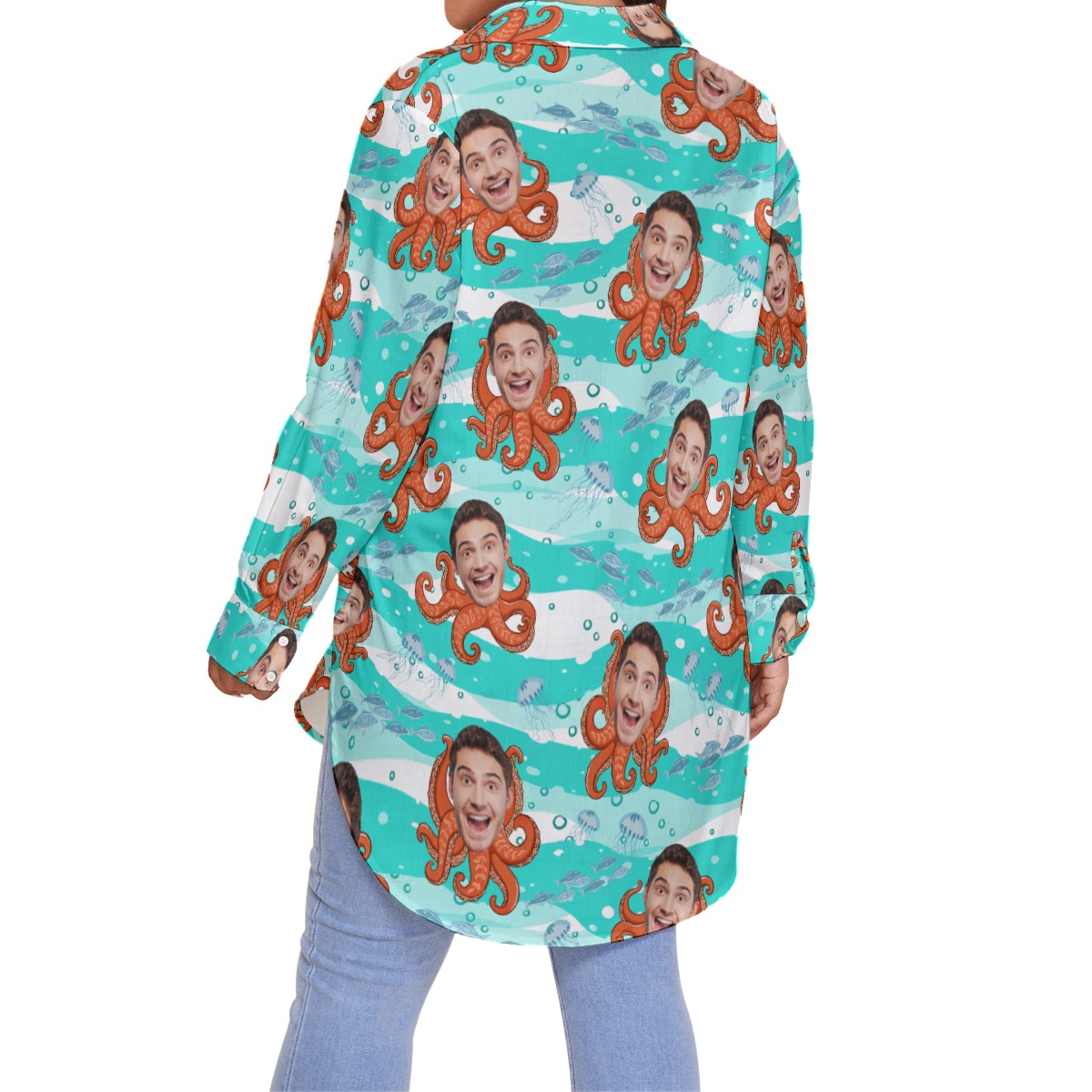 Funny Custom Face Octopus Hawaiian Plus Size Shirt For Women