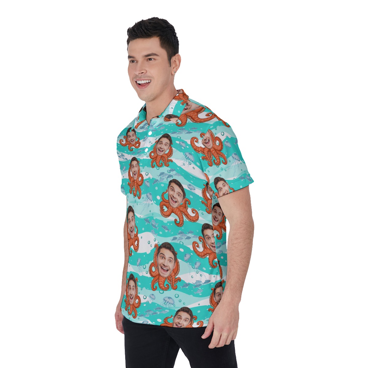 Custom Face Octopus Blue Hawaiian Men's Polo Shirt