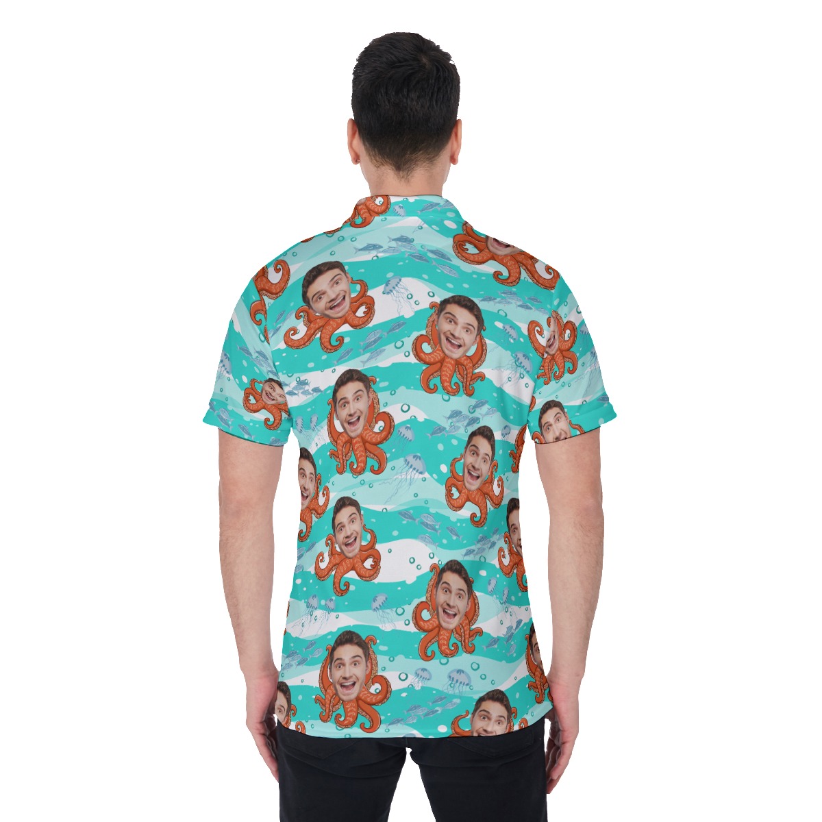 Custom Face Octopus Blue Hawaiian Men's Polo Shirt