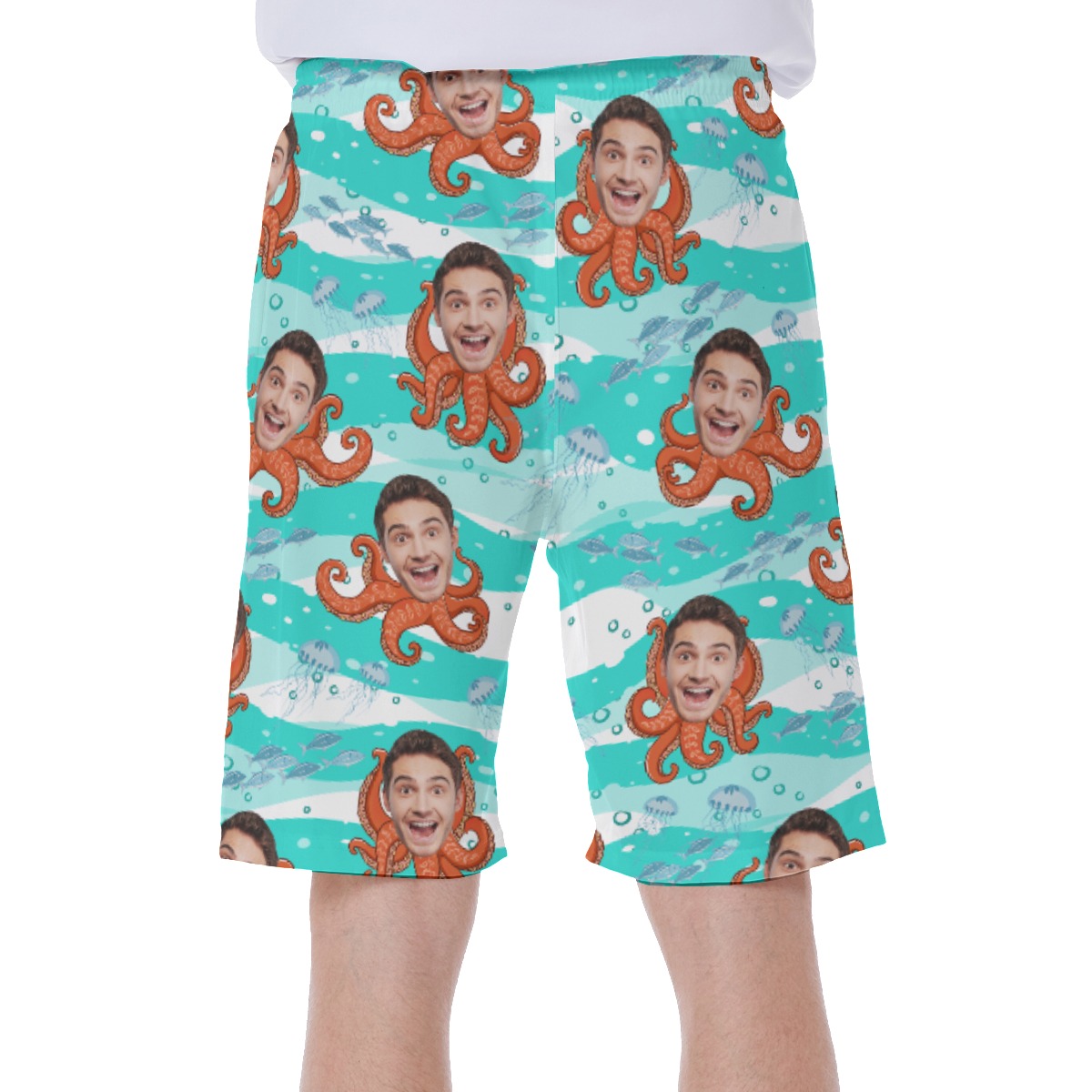 Custom Octopus Hawaiian Swim Trunks With Face