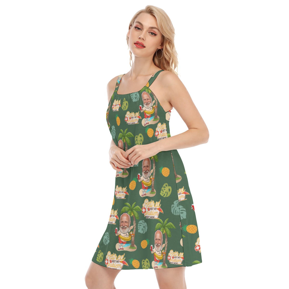 Funny Retirement Gift Ideas Custom Face Green Hawaiian Cami Dress For Women