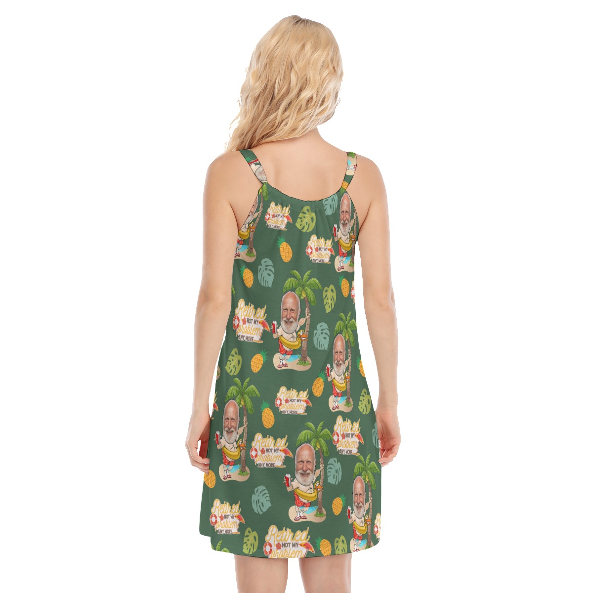 Funny Retirement Gift Ideas Custom Face Green Hawaiian Cami Dress For Women