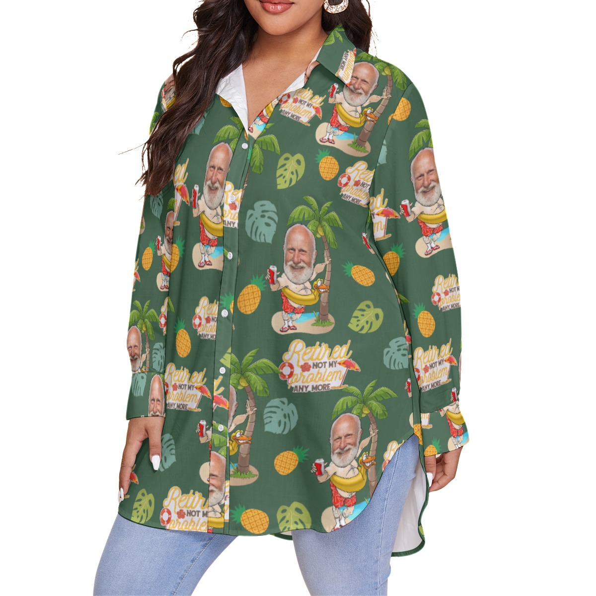 Funny Custom Face Plus Size Hawaiian Shirt Retired Not My Problem Any More