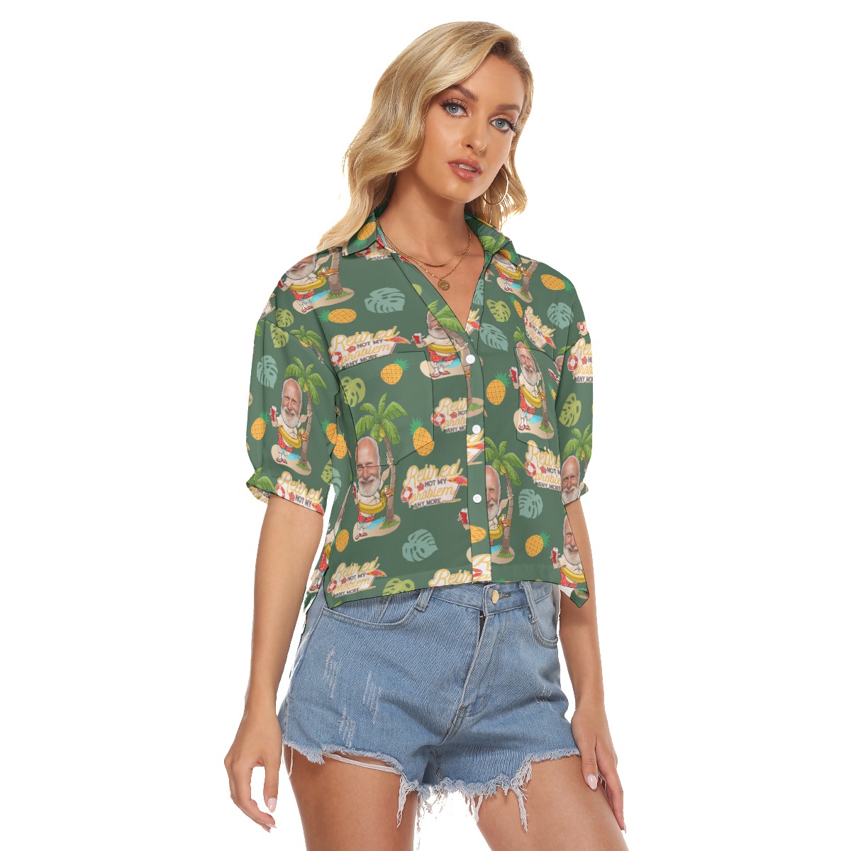 Funny Retirement Gift Ideas Custom Face Hawaiian Cropped Shirt For Women