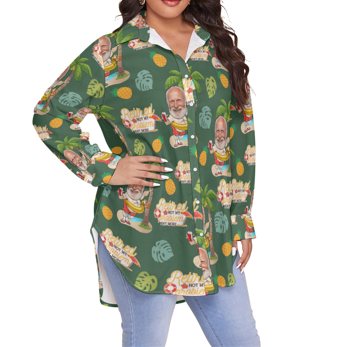 Funny Custom Face Plus Size Hawaiian Shirt Retired Not My Problem Any More