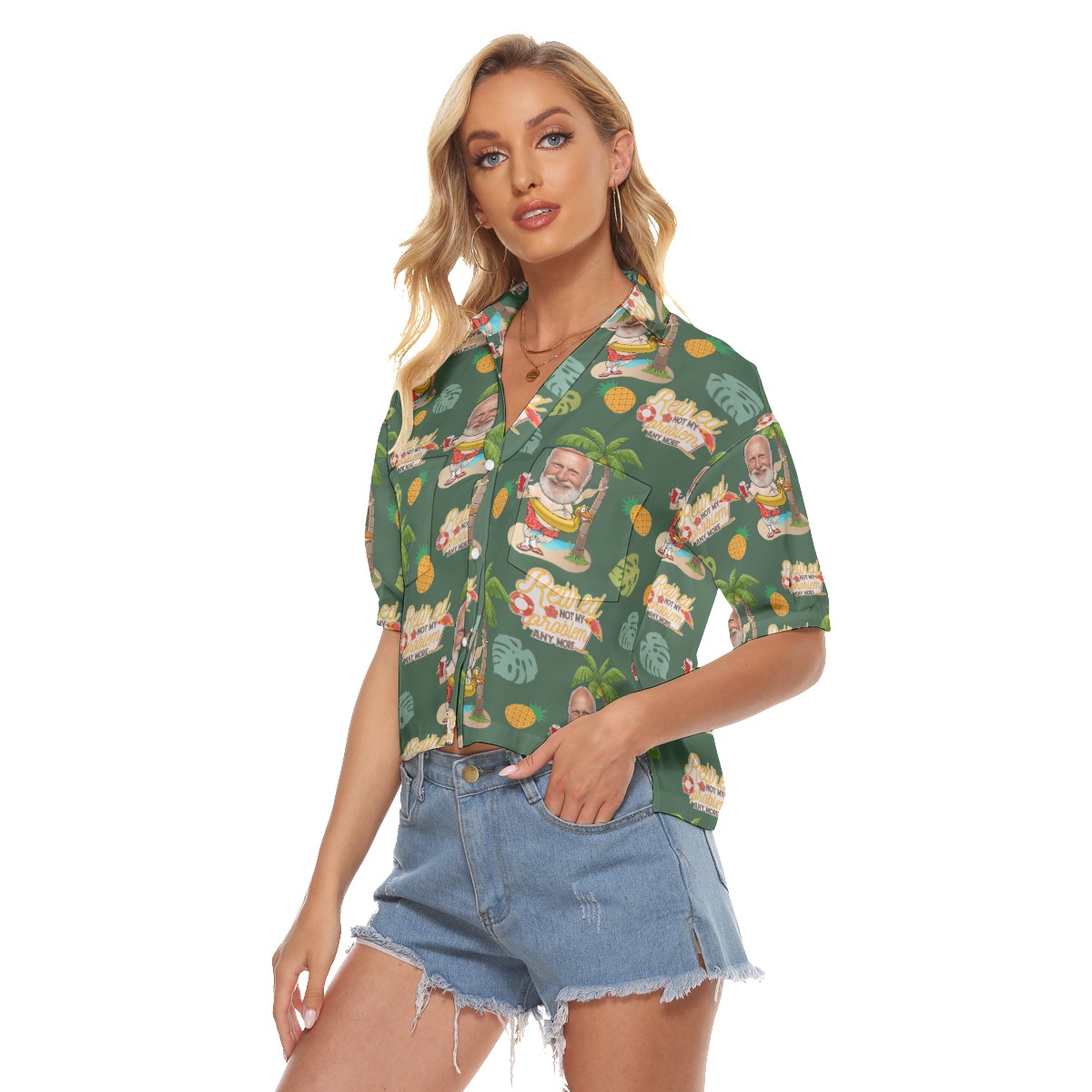 Funny Retirement Gift Ideas Custom Face Hawaiian Cropped Shirt For Women