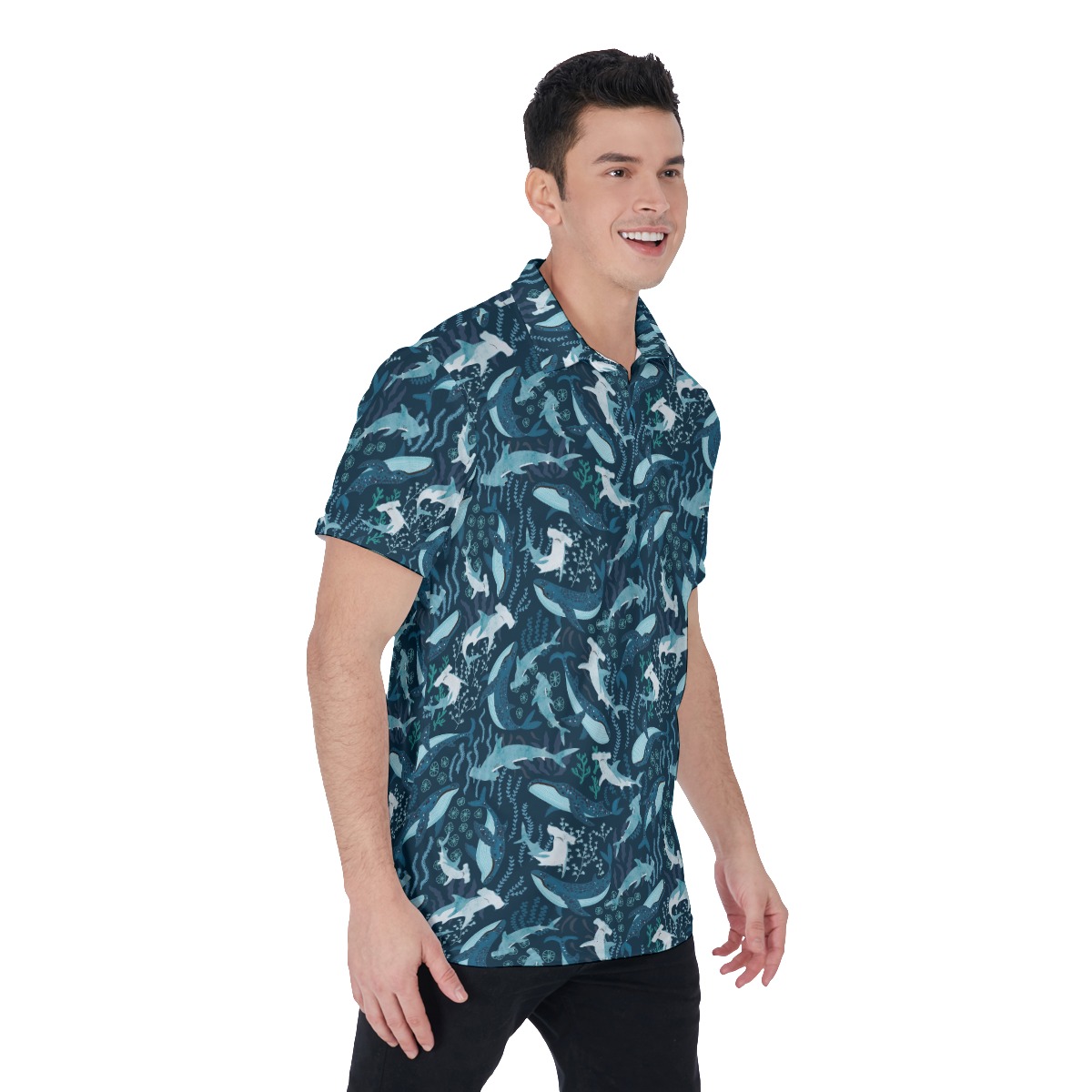 Hammerhead Sharks Hawaiian Polo Golf Shirt