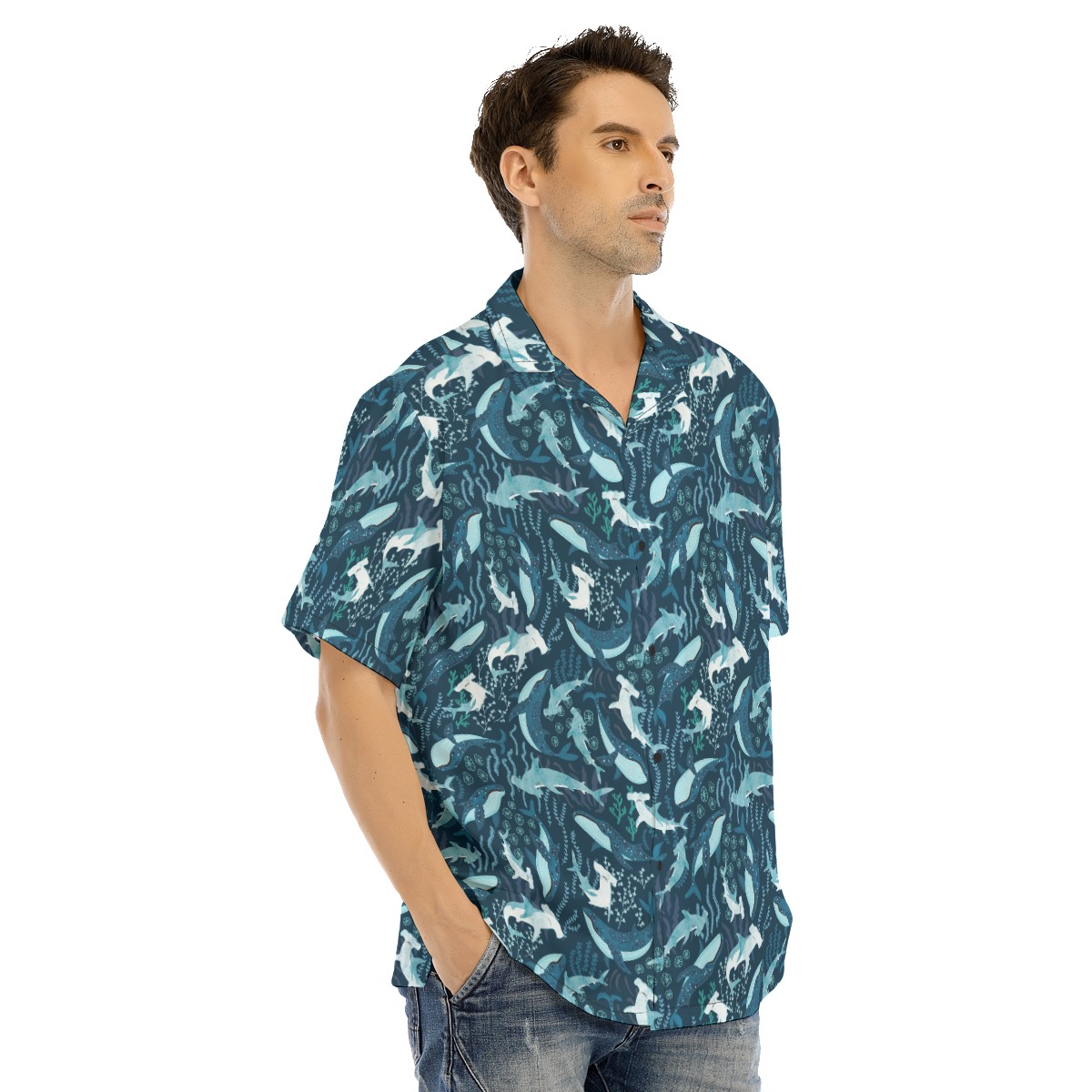 Hammerhead Sharks Blue Hawaiian Shirt