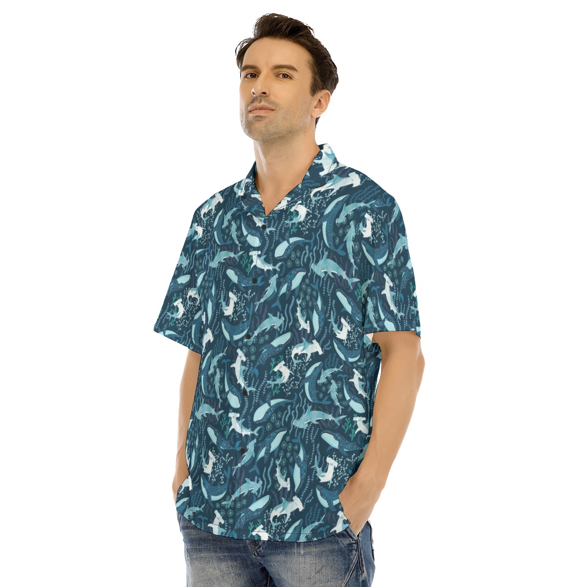 Hammerhead Sharks Blue Hawaiian Shirt