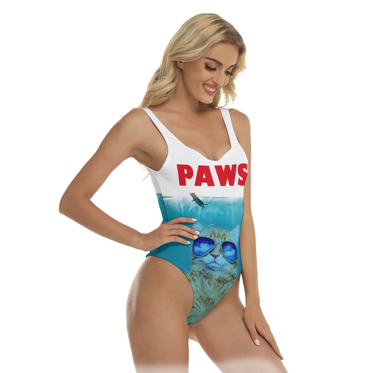 Funny Cat Paws Blue Hawaiian Swimsuit For Women