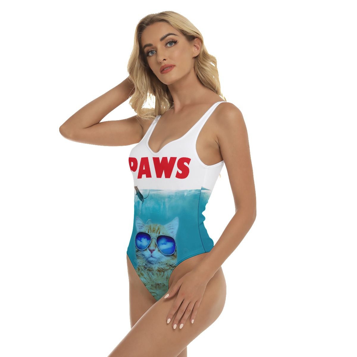 Funny Cat Paws Blue Hawaiian Swimsuit For Women