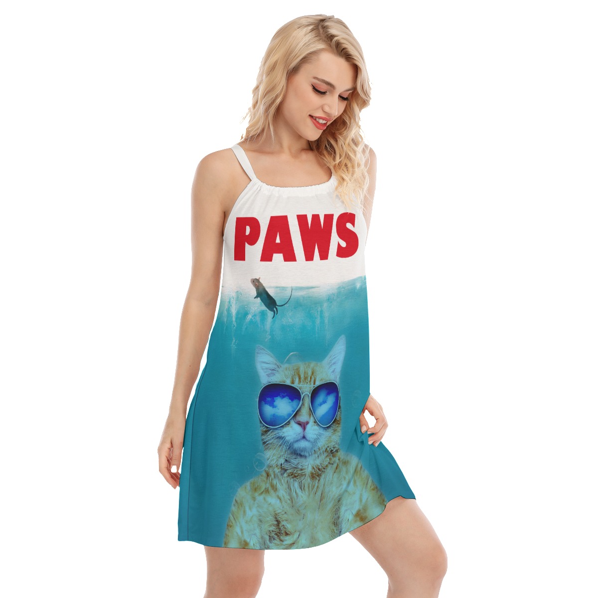 Funny Blue Cat Paws Summer Dresses For Women