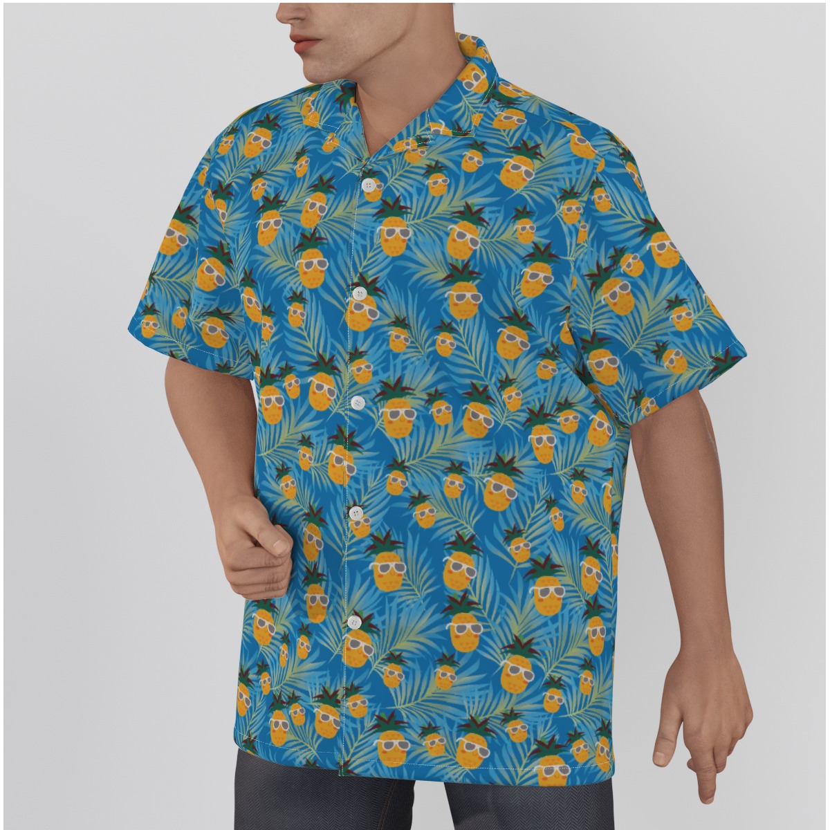 Cotton Pineapple Hawaiian Tropical Shirt For Men