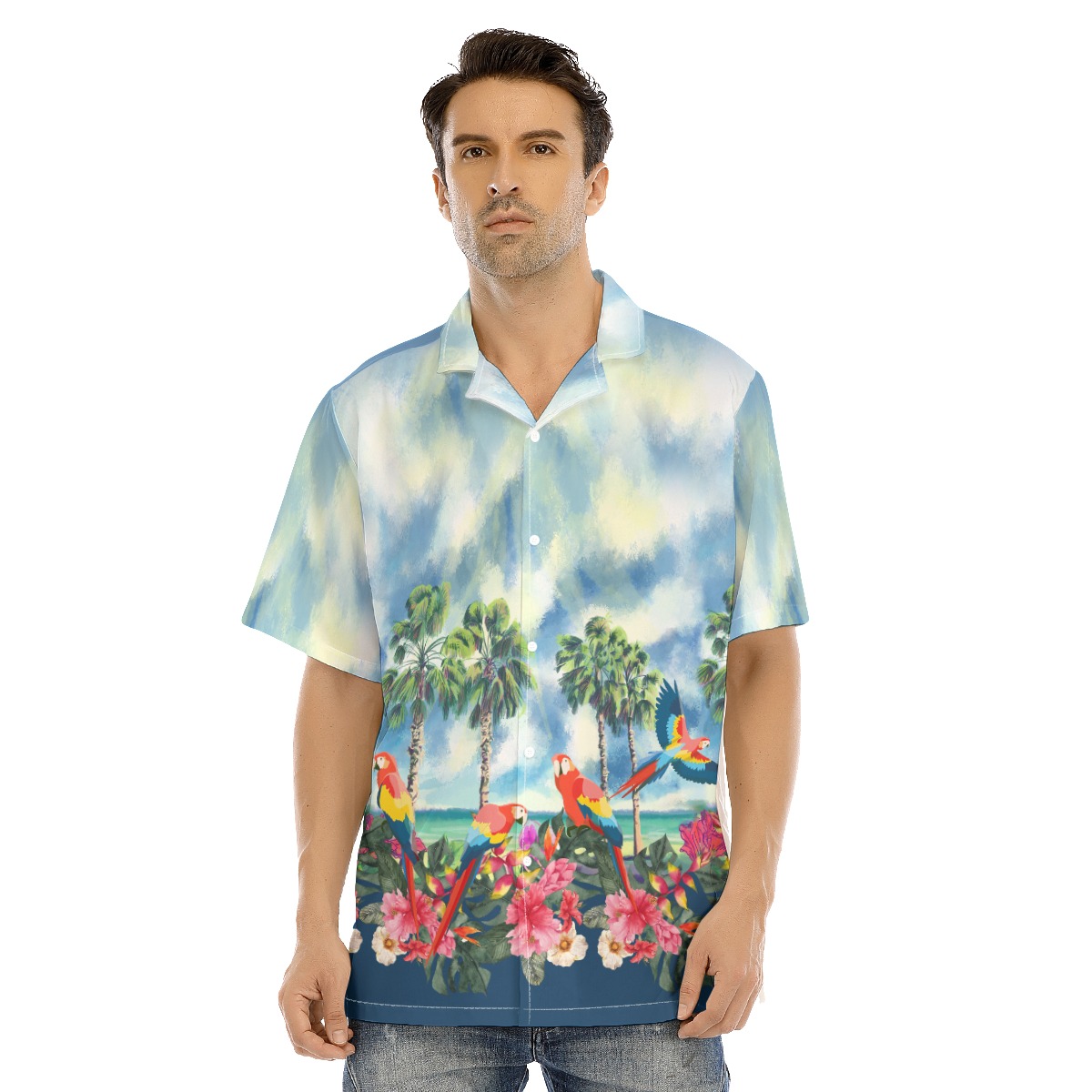 Tropical Parrot Hibiscus Palm Trees Hawaiian Shirt - variant image 1