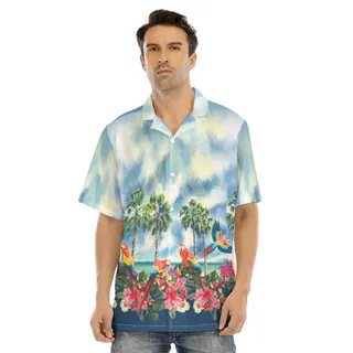 Tropical Parrot Hibiscus Palm Trees Hawaiian Shirt
