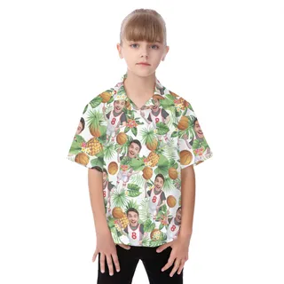Tropical Custom Face Playing Basketball Button Up Shirts For Kids