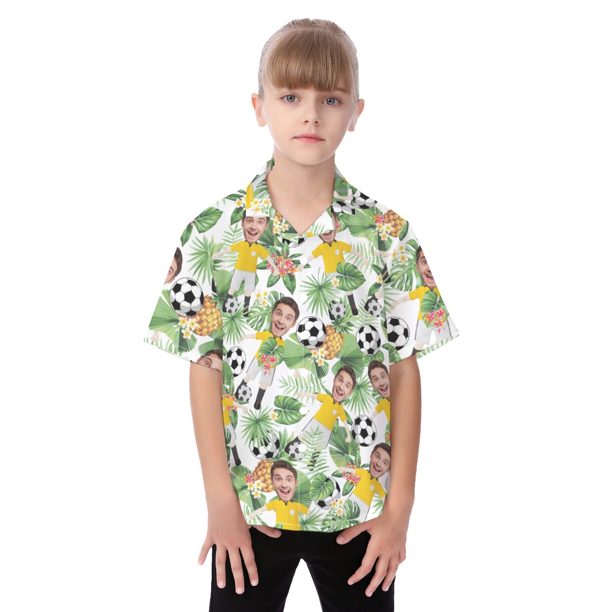 Funny Custom Soccer Player Face Kid's Button Up Shirt - variant image 1