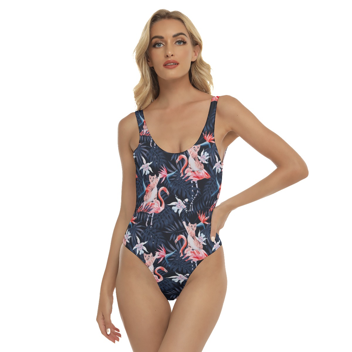Funny Cat Tropical Flamingo Hawaiian Swimsuit For Women - variant image 1