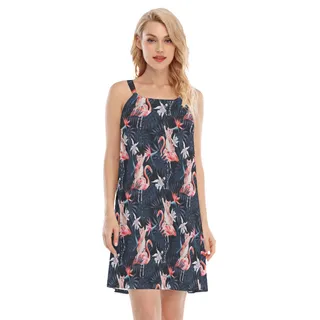 Funny Cat And Pink Flamingo Tropical Aloha Cami Dress