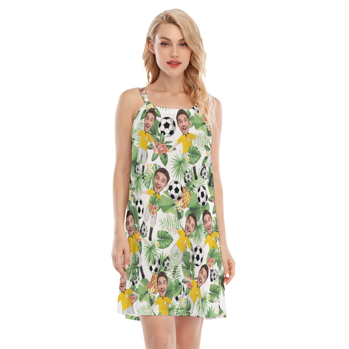 Personalized Photo Face Soccer Player Aloha Dress For Women - variant image 1