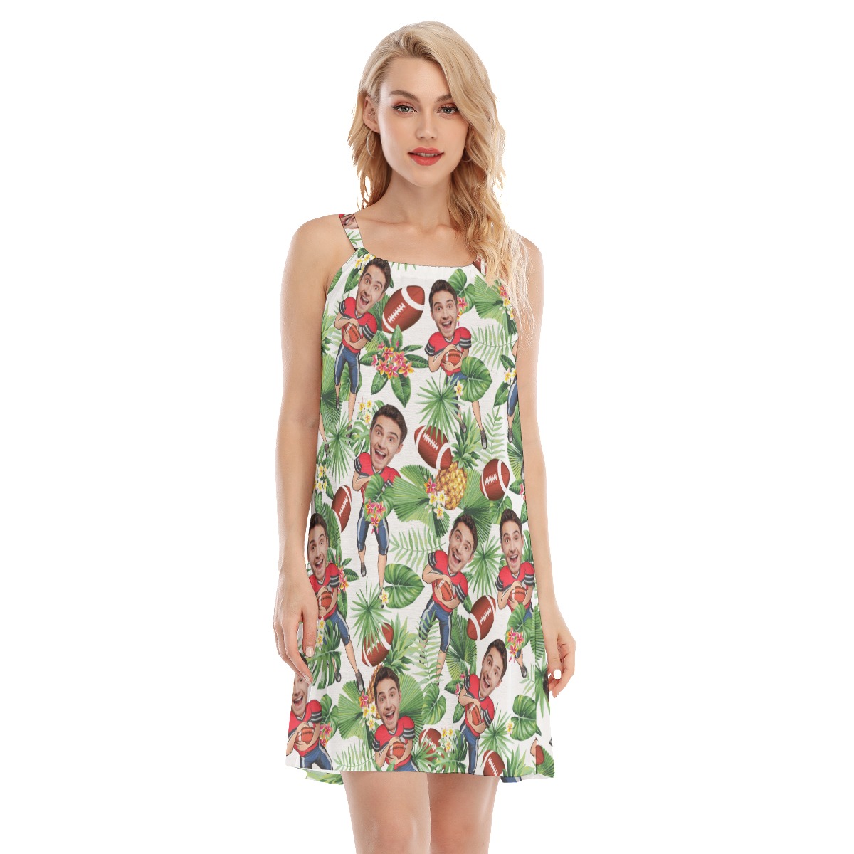 Custom Face Playing Football Hawaiian Dress For Women - variant image 1