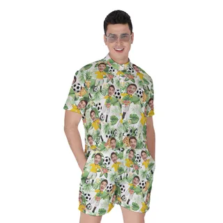 Custom Photo Face Soccer Player Hawaiian Romper For Men
