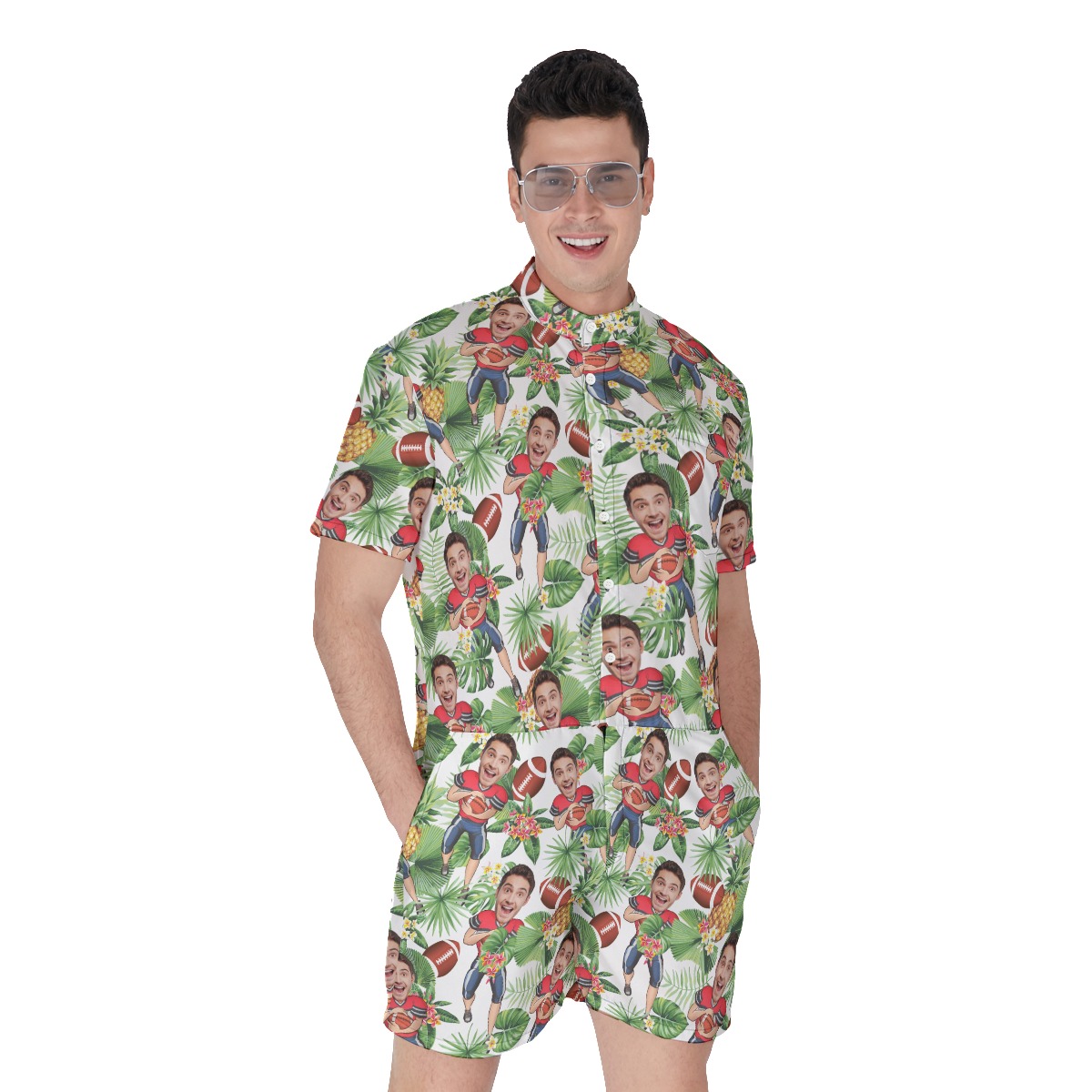 Custom Face Football Player Tropical Romper For Men - variant image 1