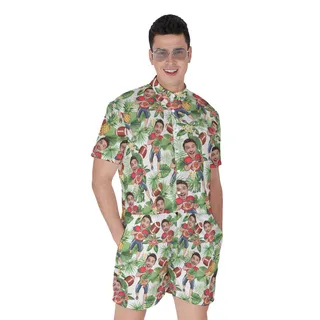 Custom Face Football Player Tropical Romper For Men