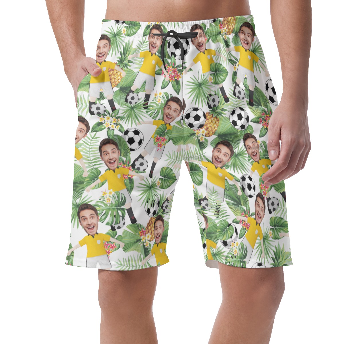 Funny Custom Your Face Playing Soccer Aloha Shorts For Men - variant image 1