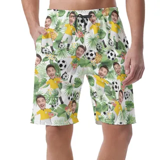 Funny Custom Your Face Playing Soccer Aloha Shorts For Men