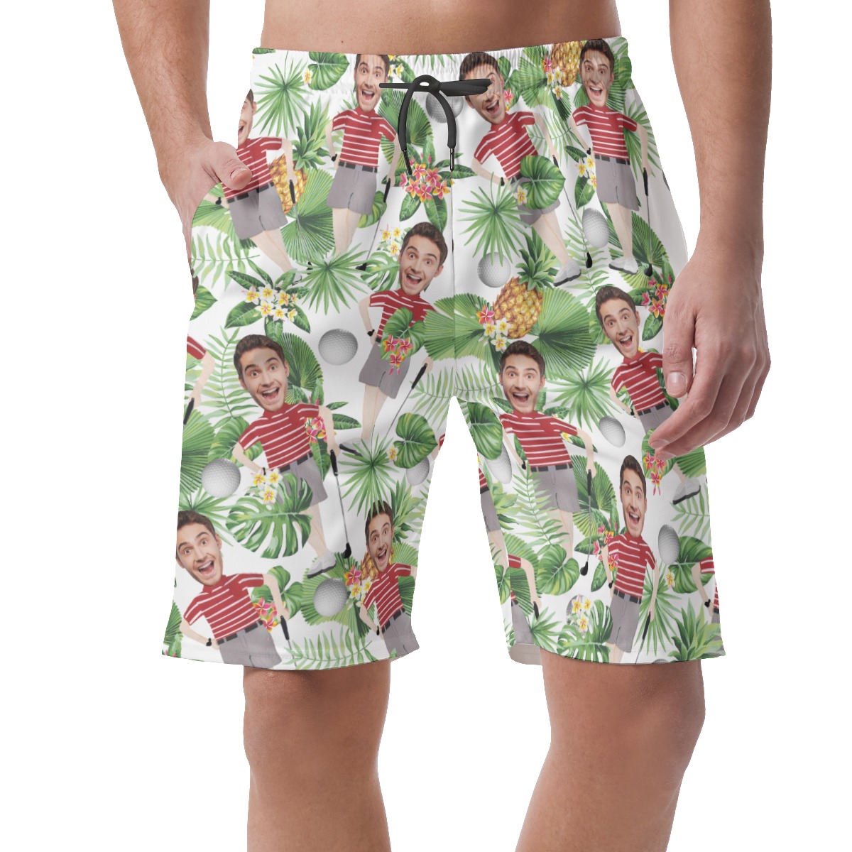 Custom Face Golf Player Hawaiian Casual Shorts For Men - variant image 1