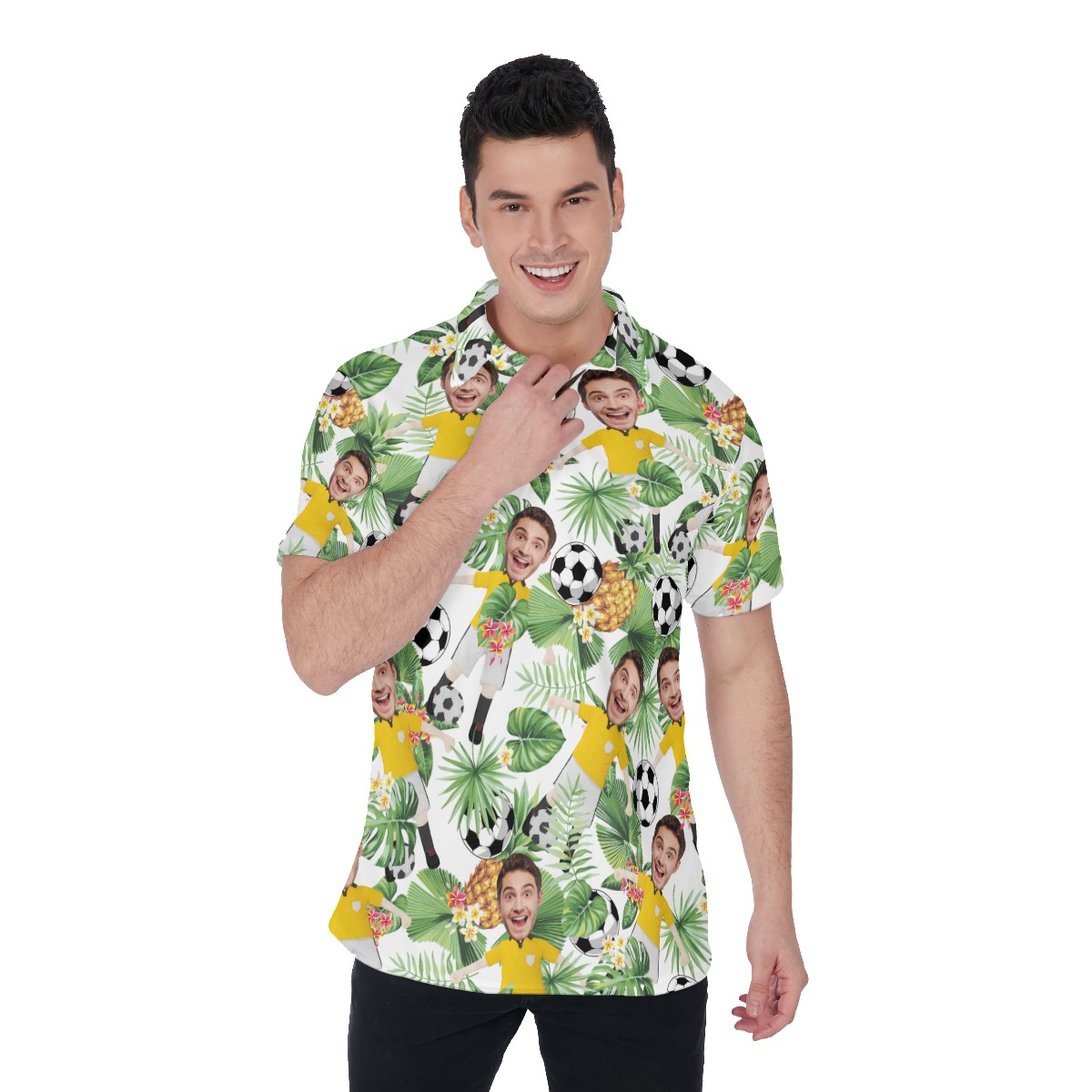 Custom Your Face Playing Soccer Hawaiian Men's Polo - variant image 1