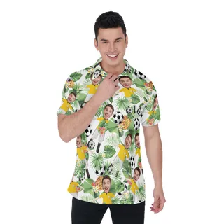 Custom Your Face Playing Soccer Hawaiian Men's Polo