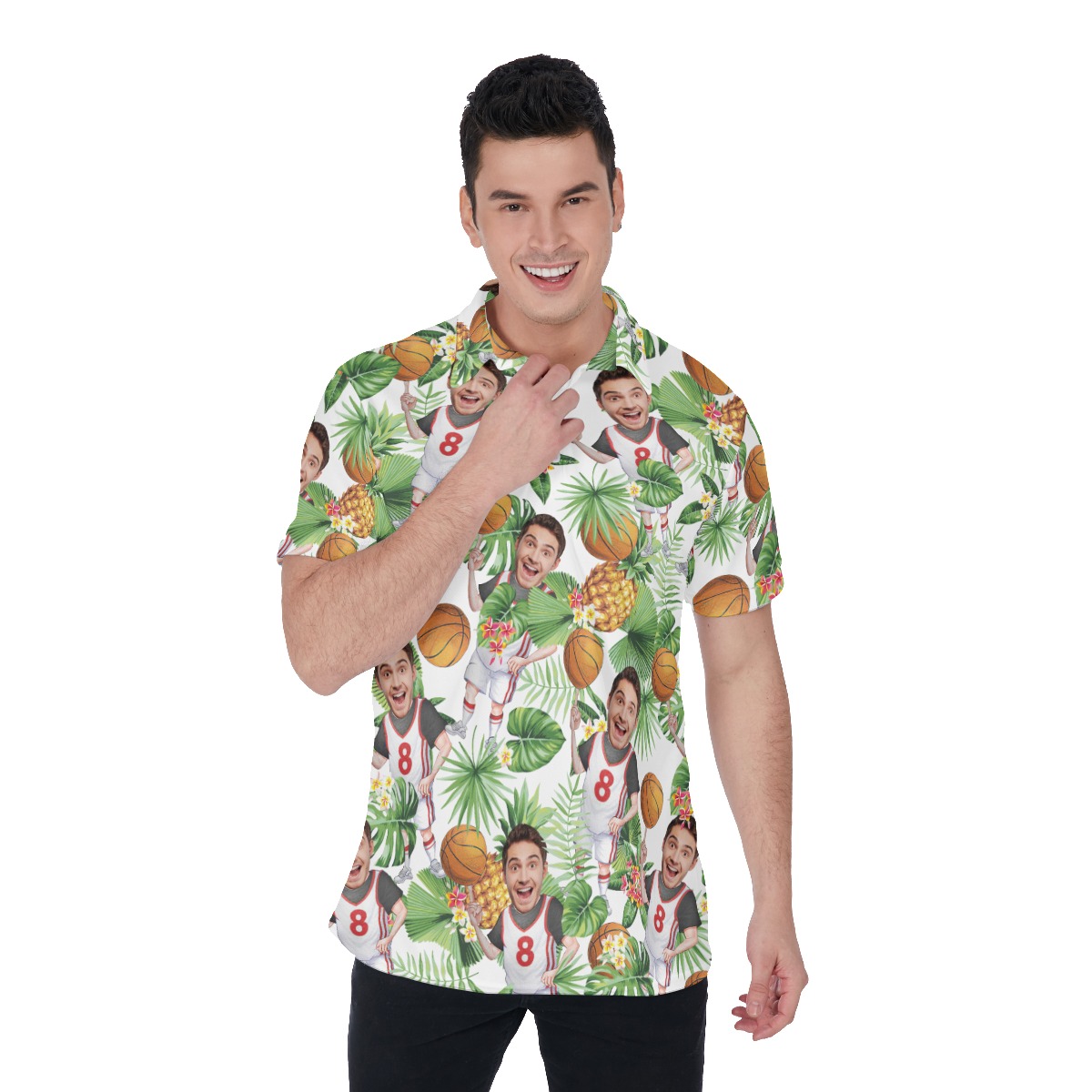 Custom Face Basketball Player Hawaiian Men's Short Sleeve Polo Shirts - variant image 1