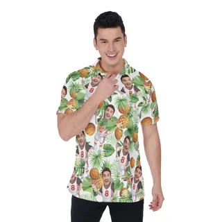 Custom Face Basketball Player Hawaiian Men's Short Sleeve Polo Shirts
