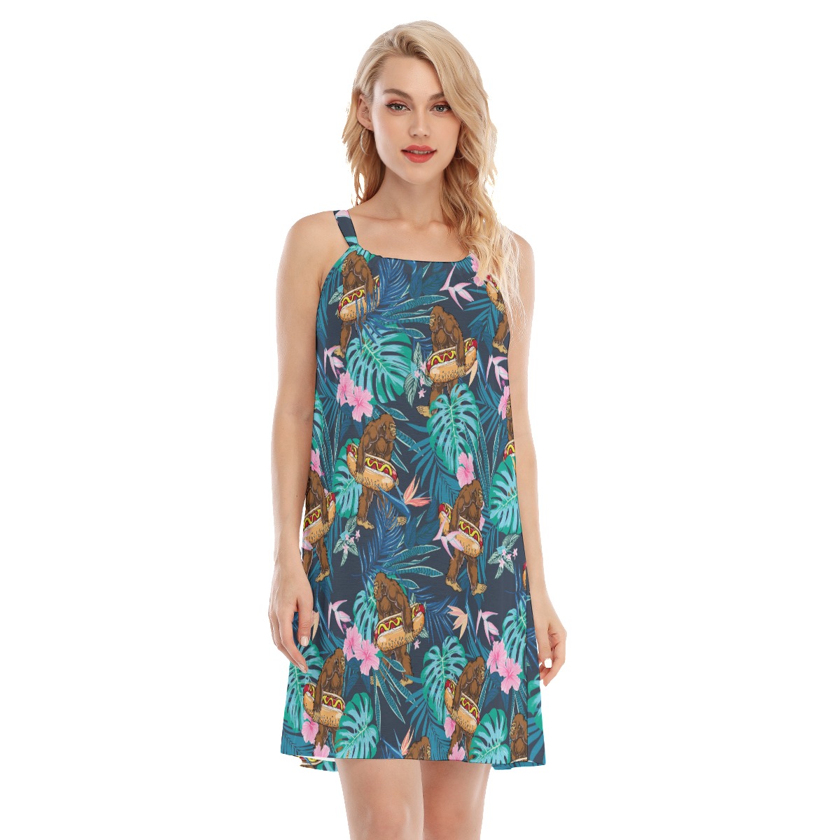 Tropical Bigfoot Hot Dog Aloha Dresses For Women - variant image 1