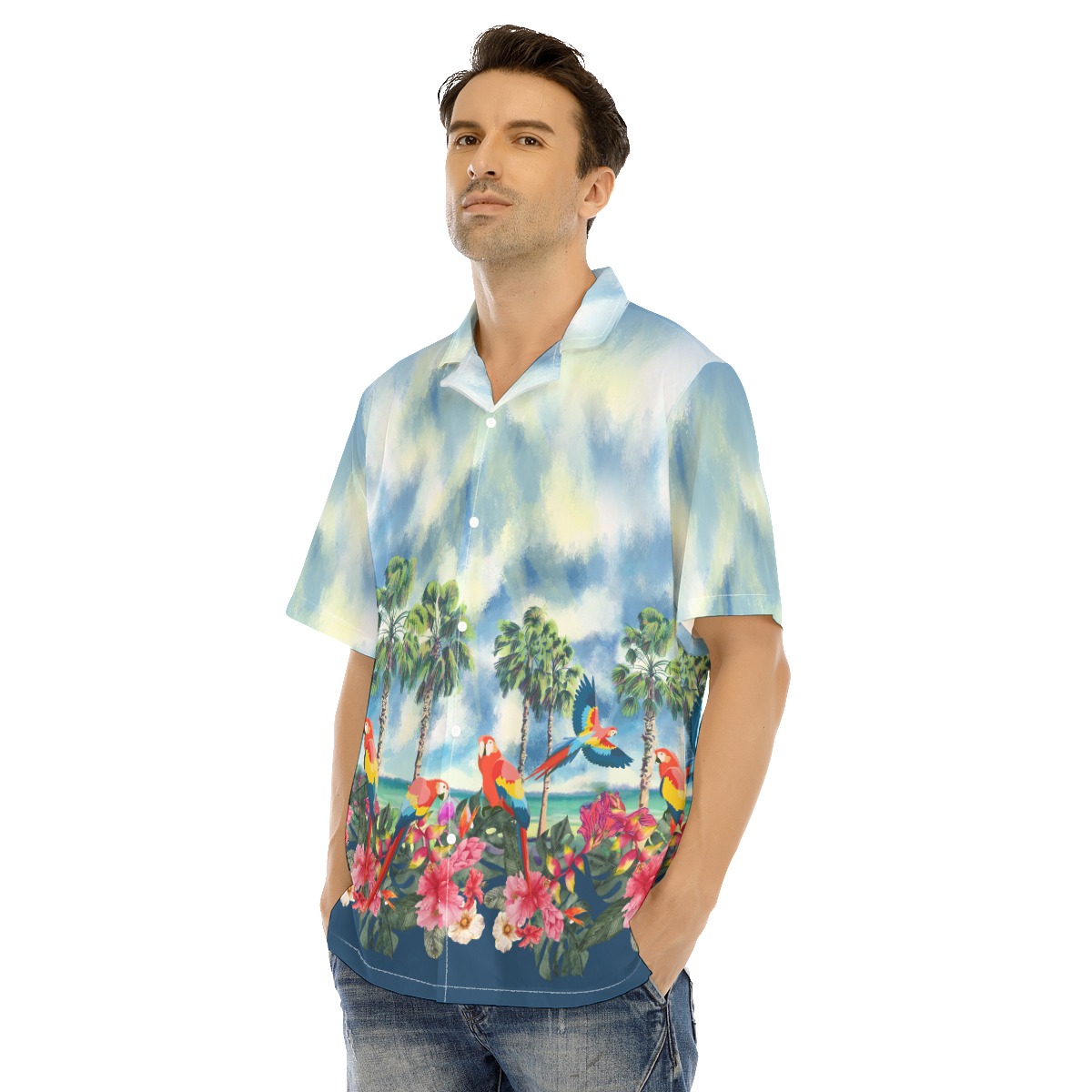Tropical Parrot Hibiscus Palm Trees Hawaiian Shirt
