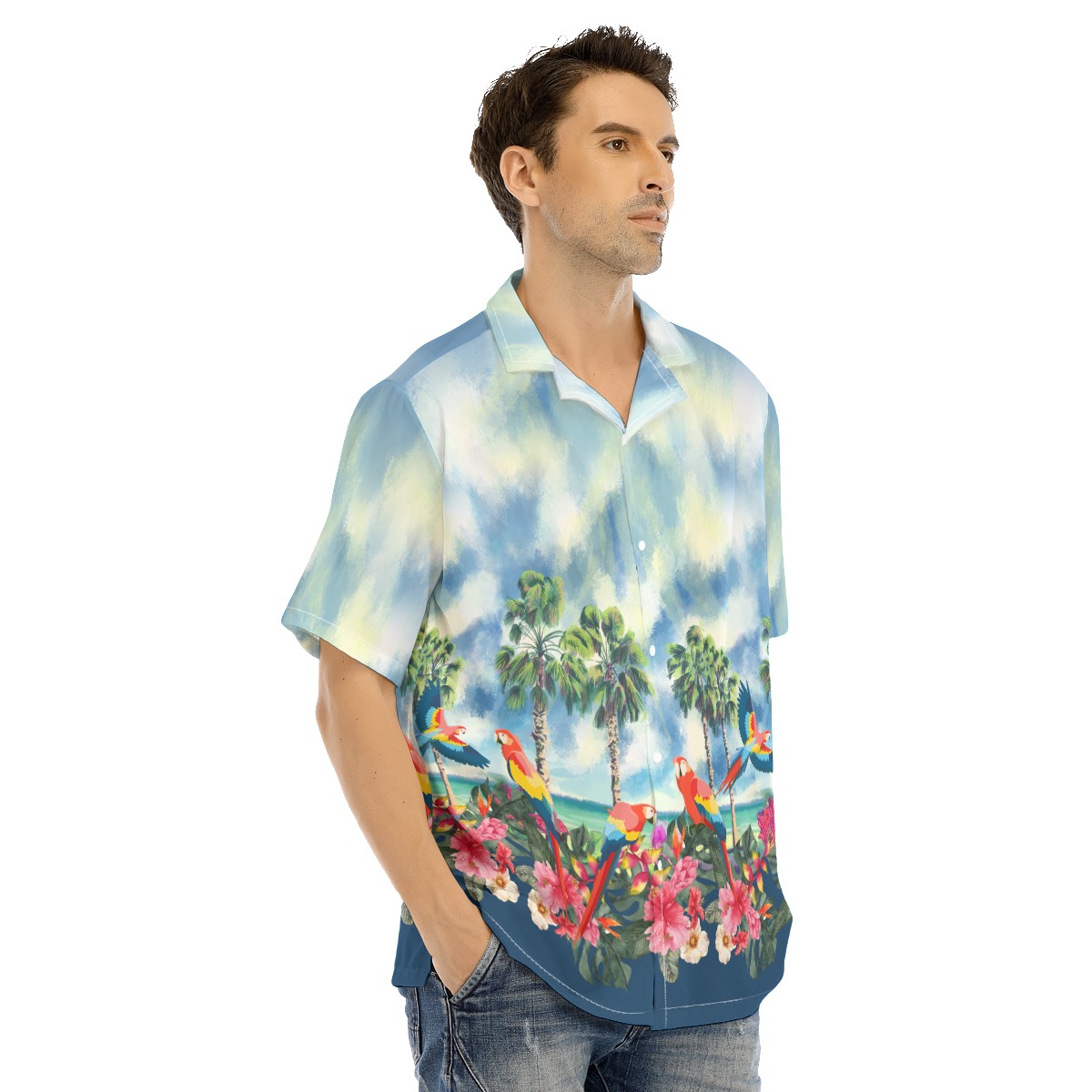 Tropical Parrot Hibiscus Palm Trees Hawaiian Shirt