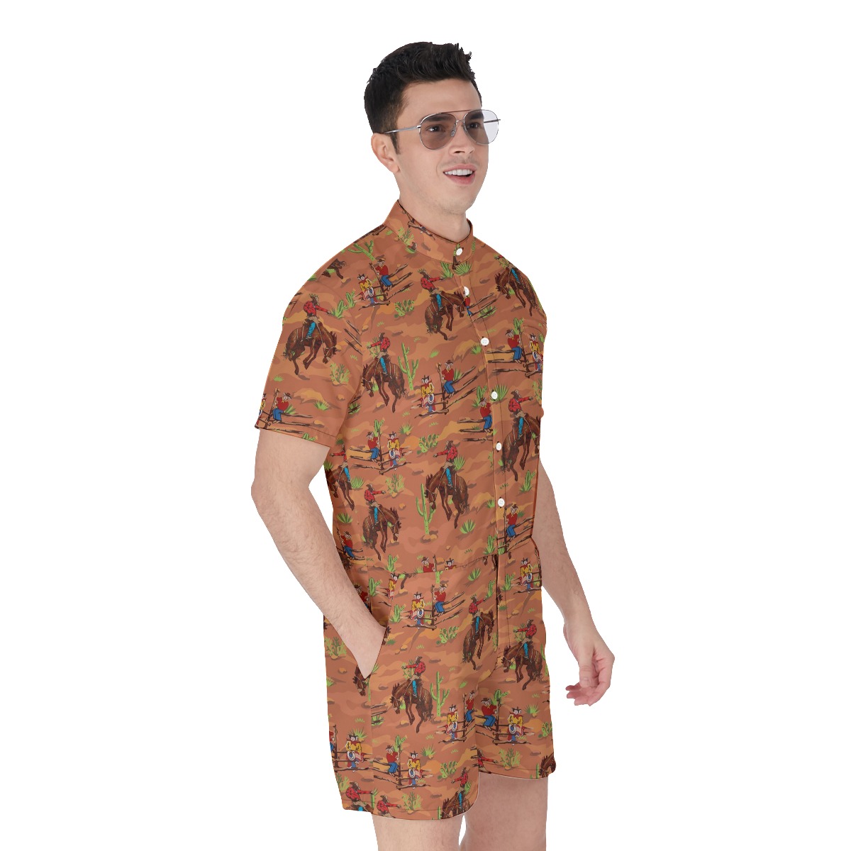 Western Cowboy Hawaiian Romper For Men